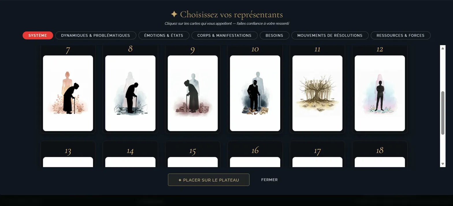 Popup sélection cartes Familys 7 familles